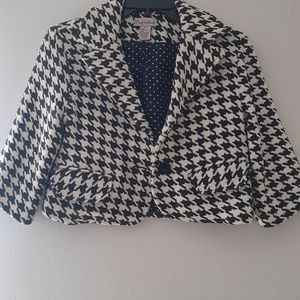 Pink Mode Houndstooth Pattern Crop Jacket Size M Color: Black/White